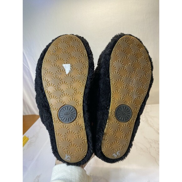 Women's Sz 7 M Ugg Fluff Yeah Black Genuine Shearling Slide Sandal - Picture 6 of 10